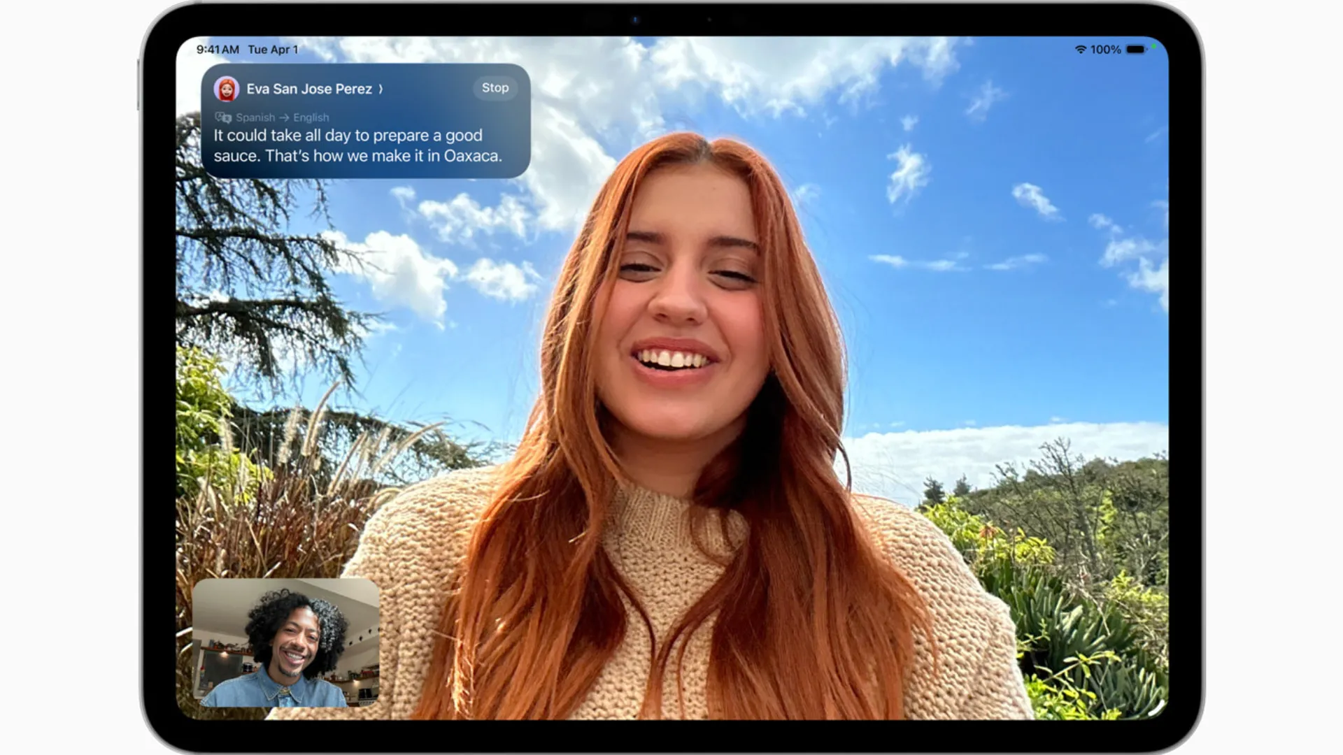 Ảnh chụp màn hình tính năng Dịch thuật Trực tiếp trên FaceTime trong iPadOS 26