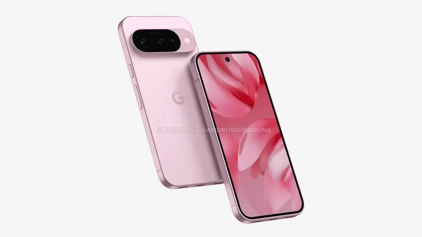 Ảnh render điện thoại Google Pixel 10 màu bạc nhìn từ mặt lưng.