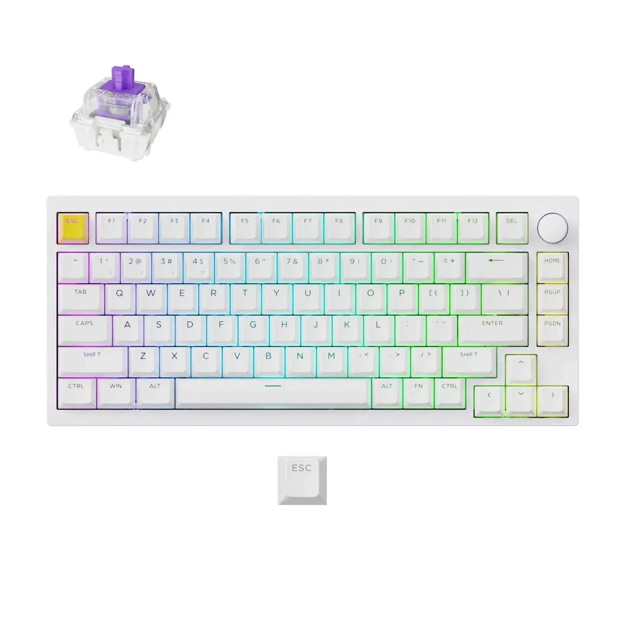 Chi tiết bàn phím gaming không dây Lemokey P1 HE màu trắng.