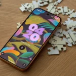 Điện thoại Google Pixel 9 Pro đặt ngửa trên các mảnh ghép, thể hiện màn hình khóa Material Expressive