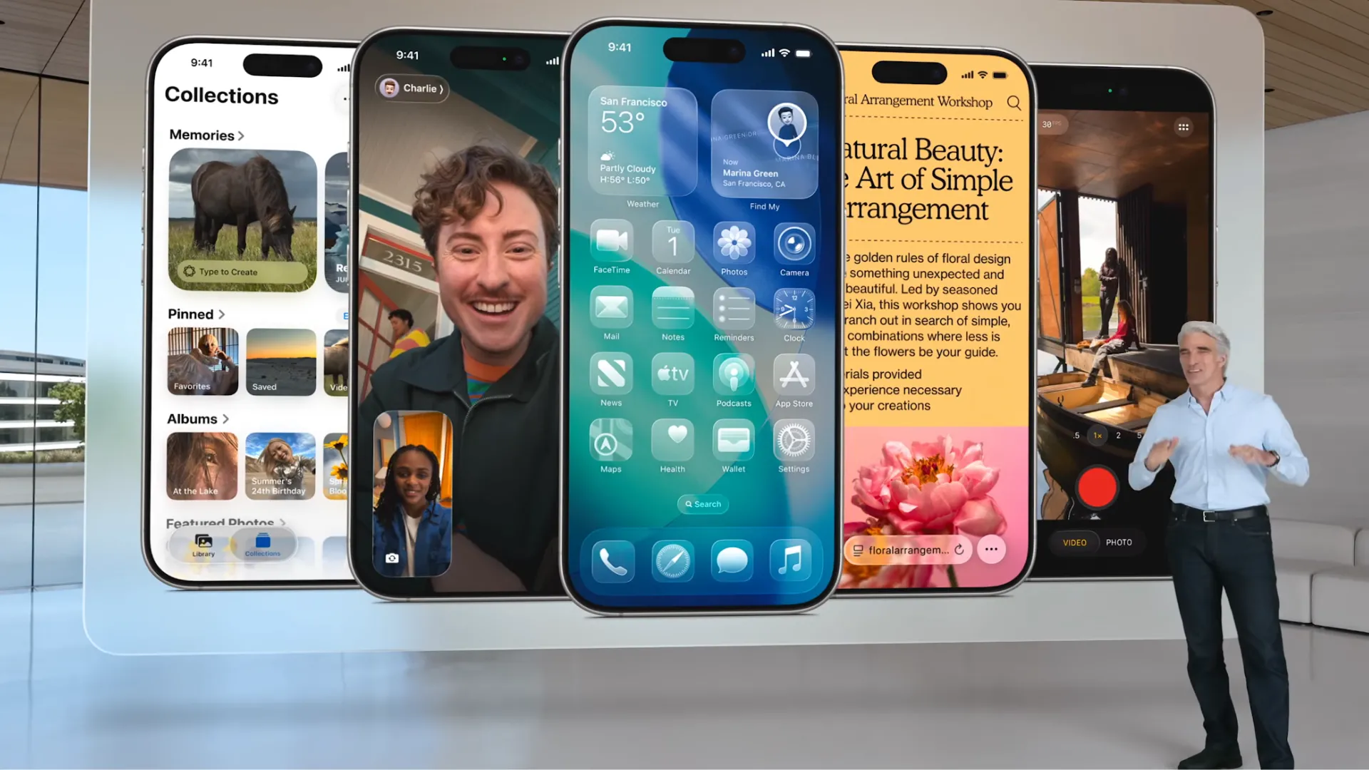 Hình ảnh từ sự kiện WWDC 2025 giới thiệu giao diện Liquid Glass mới của iOS 26.
