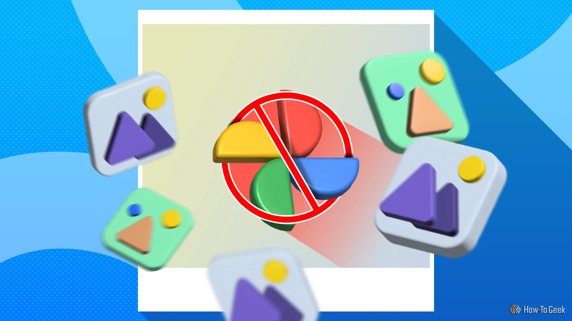 Logo Google Photos bị gạch chéo, minh họa Immich như một lựa chọn tự host (self-hosting) để thay thế dịch vụ lưu trữ ảnh của Google.