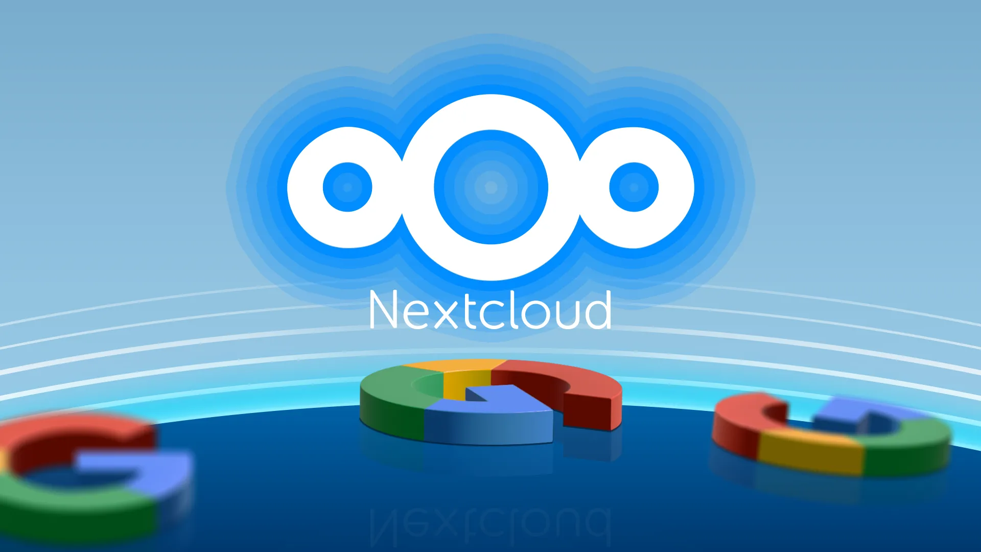 Logo Nextcloud bên cạnh các logo Google, minh họa Nextcloud như một giải pháp tự host (self-hosting) thay thế cho dịch vụ lưu trữ đám mây của Google.