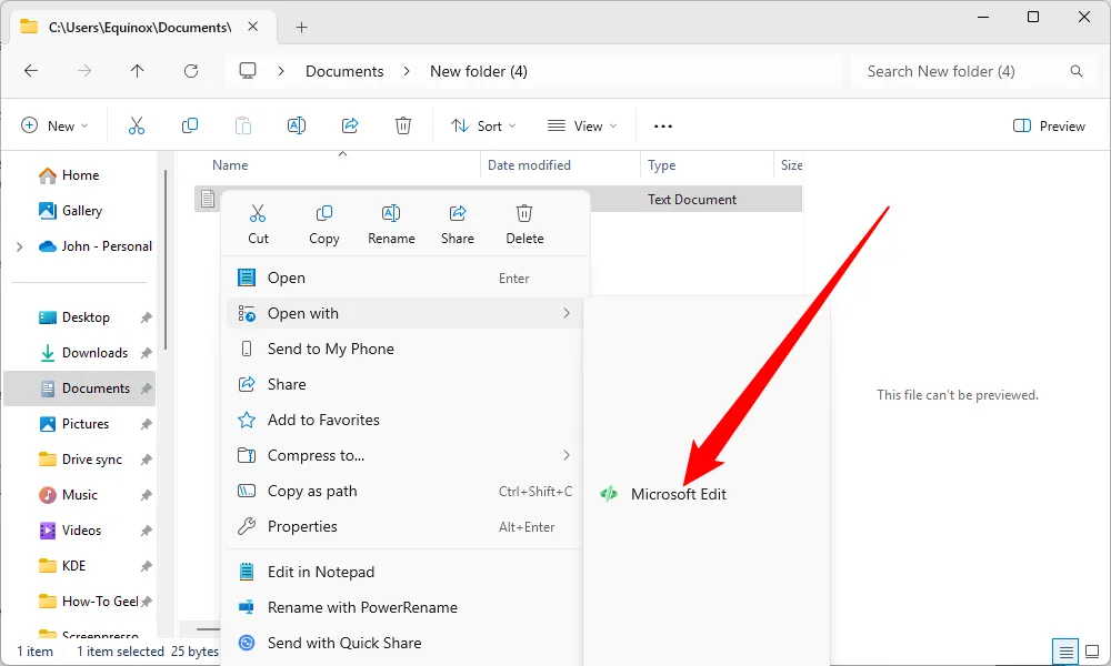 Microsoft Edit xuất hiện trong menu chuột phải &quot;Open With&quot; khi chọn tệp tin