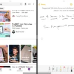 Minh họa tính năng chia đôi màn hình Split View trên iPad, hiển thị ứng dụng YouTube và Ghi chú cùng lúc.
