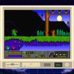 Mô tả game Jazz Jackrabbit chạy trên iDOS 3, thể hiện kỷ nguyên game PC DOS.
