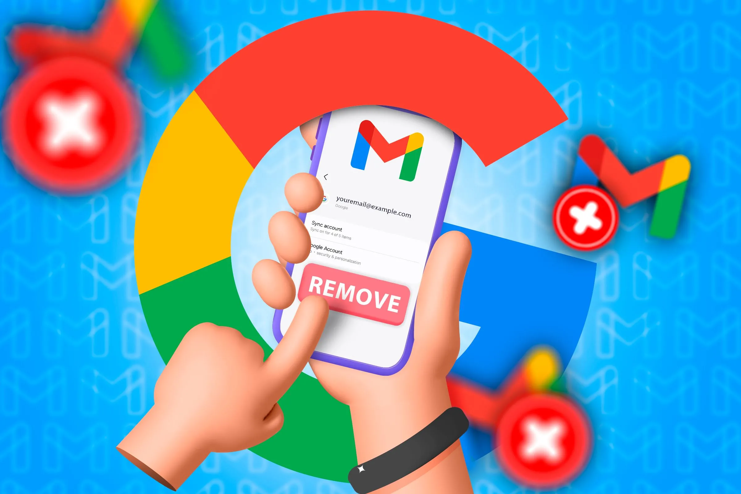 Người dùng đang gỡ tài khoản Gmail trên điện thoại Android với giao diện mới