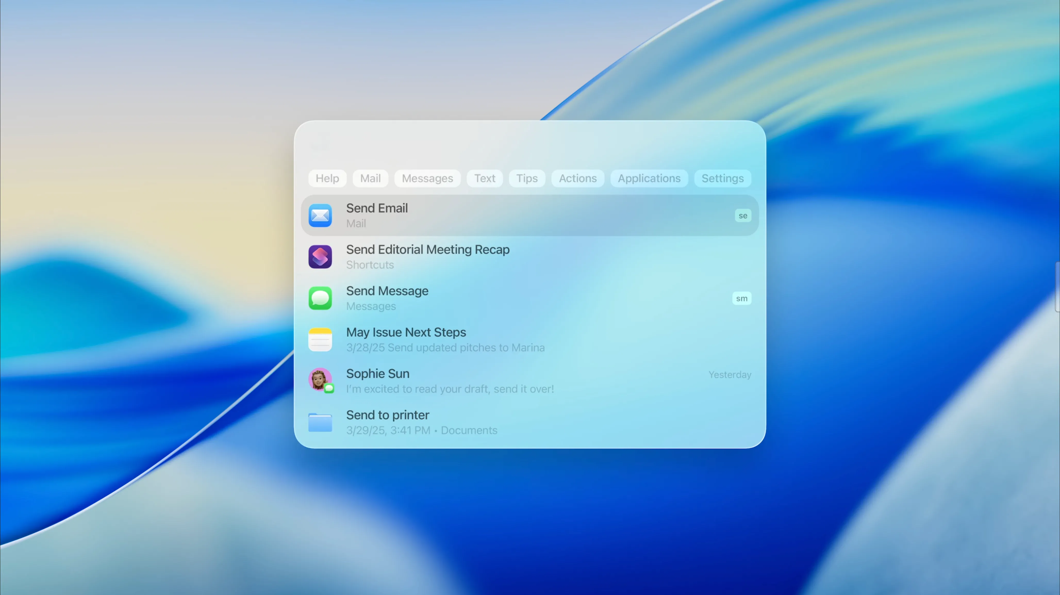 Spotlight mới trên macOS 26 Tahoe với khả năng thực hiện tác vụ trực tiếp