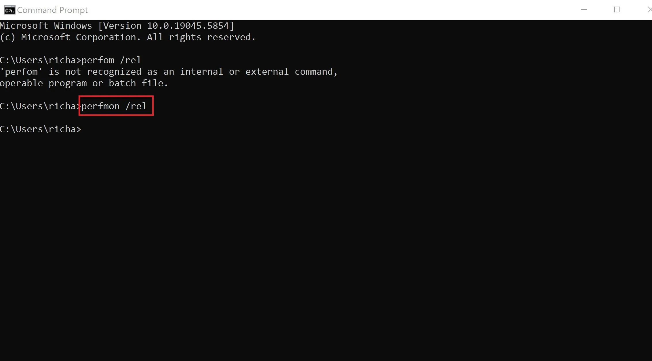Sử dụng Command Prompt (CMD) và lệnh 'perfmon /rel' để mở nhanh Windows Reliability Monitor.