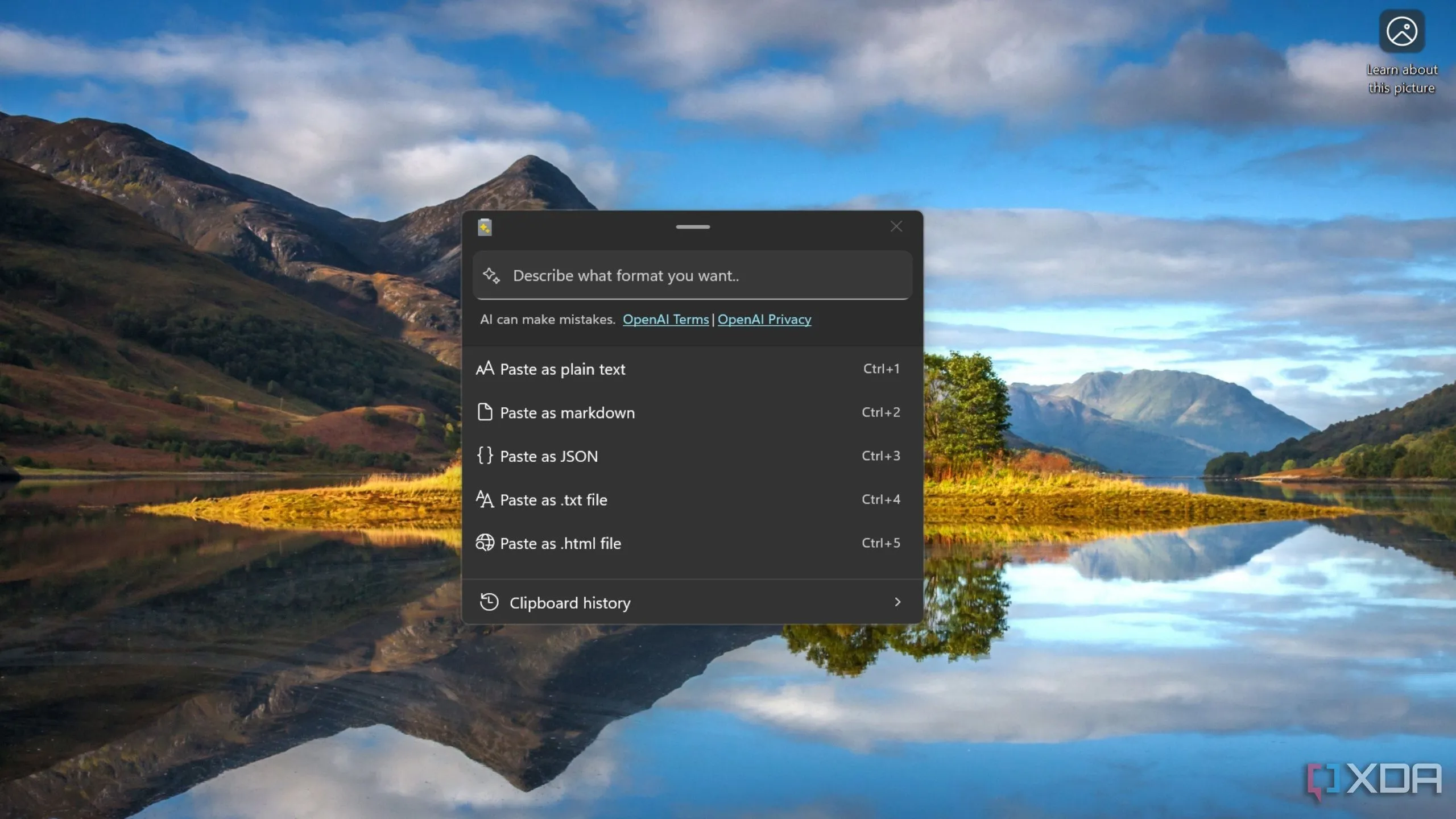 Ảnh chụp màn hình cho thấy tính năng Dán Nâng Cao của PowerToys trên Windows 11.