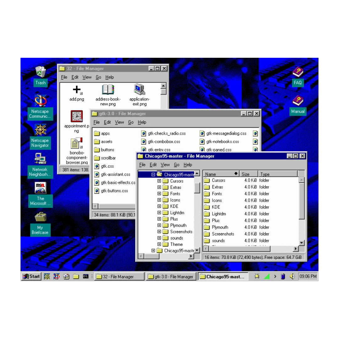 Ảnh chụp màn hình của Chicago95 hiển thị giao diện Desktop tương tự Windows 95