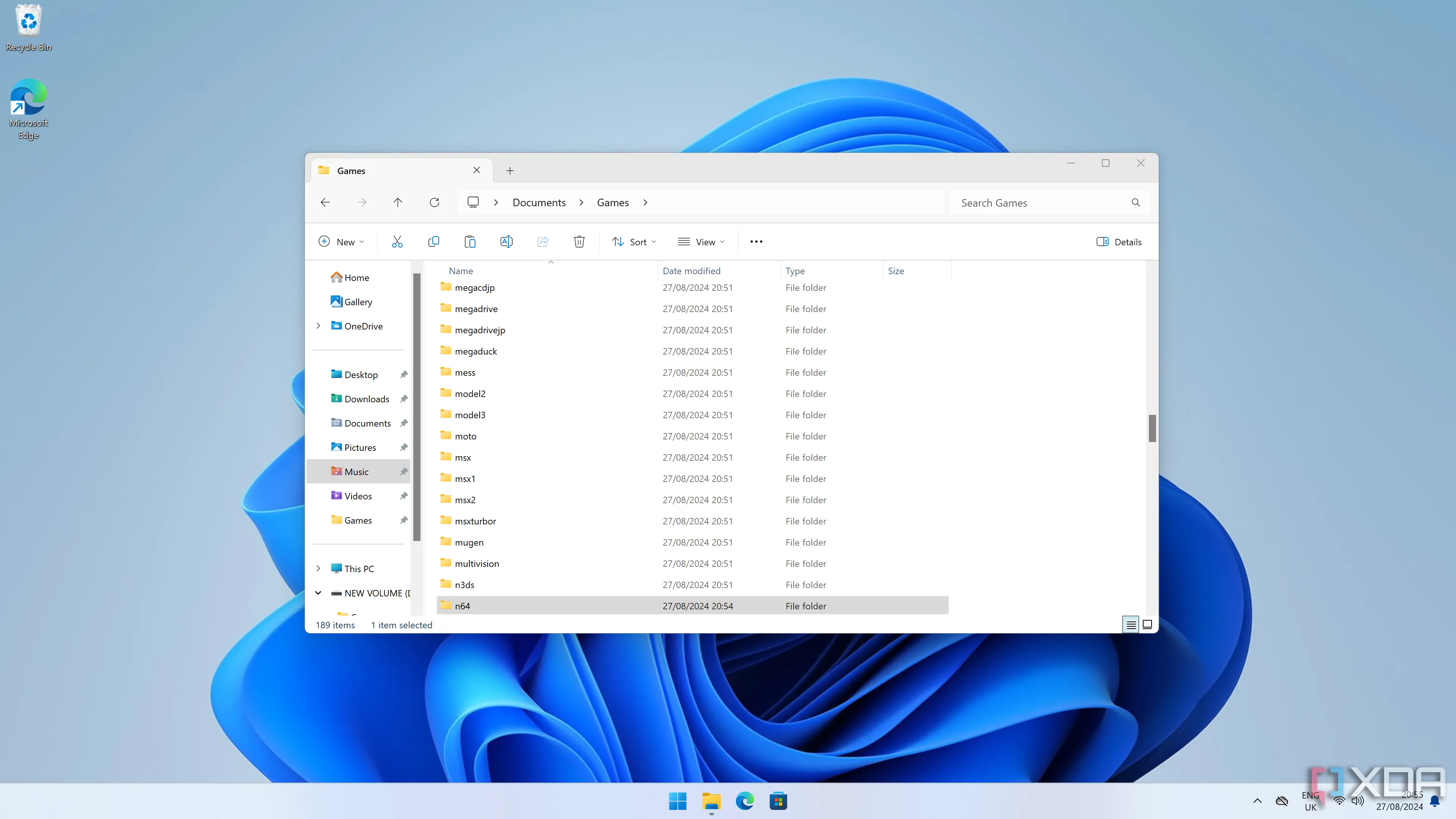 Ảnh chụp màn hình File Explorer trên Windows 11 hiển thị các thư mục chứa ROM để sử dụng với phần mềm giả lập EmulationStation.