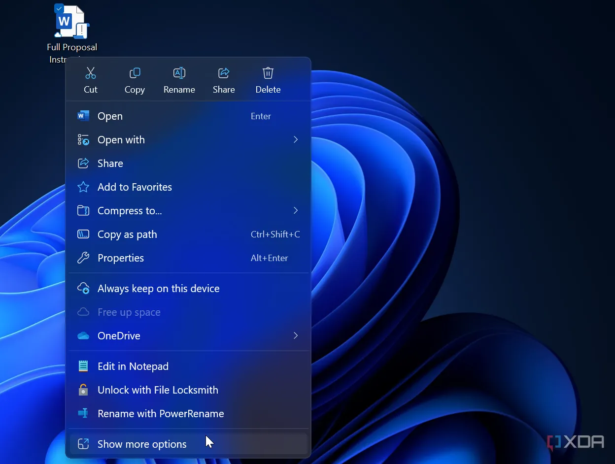 Ảnh chụp màn hình menu ngữ cảnh trên màn hình nền Windows 11
