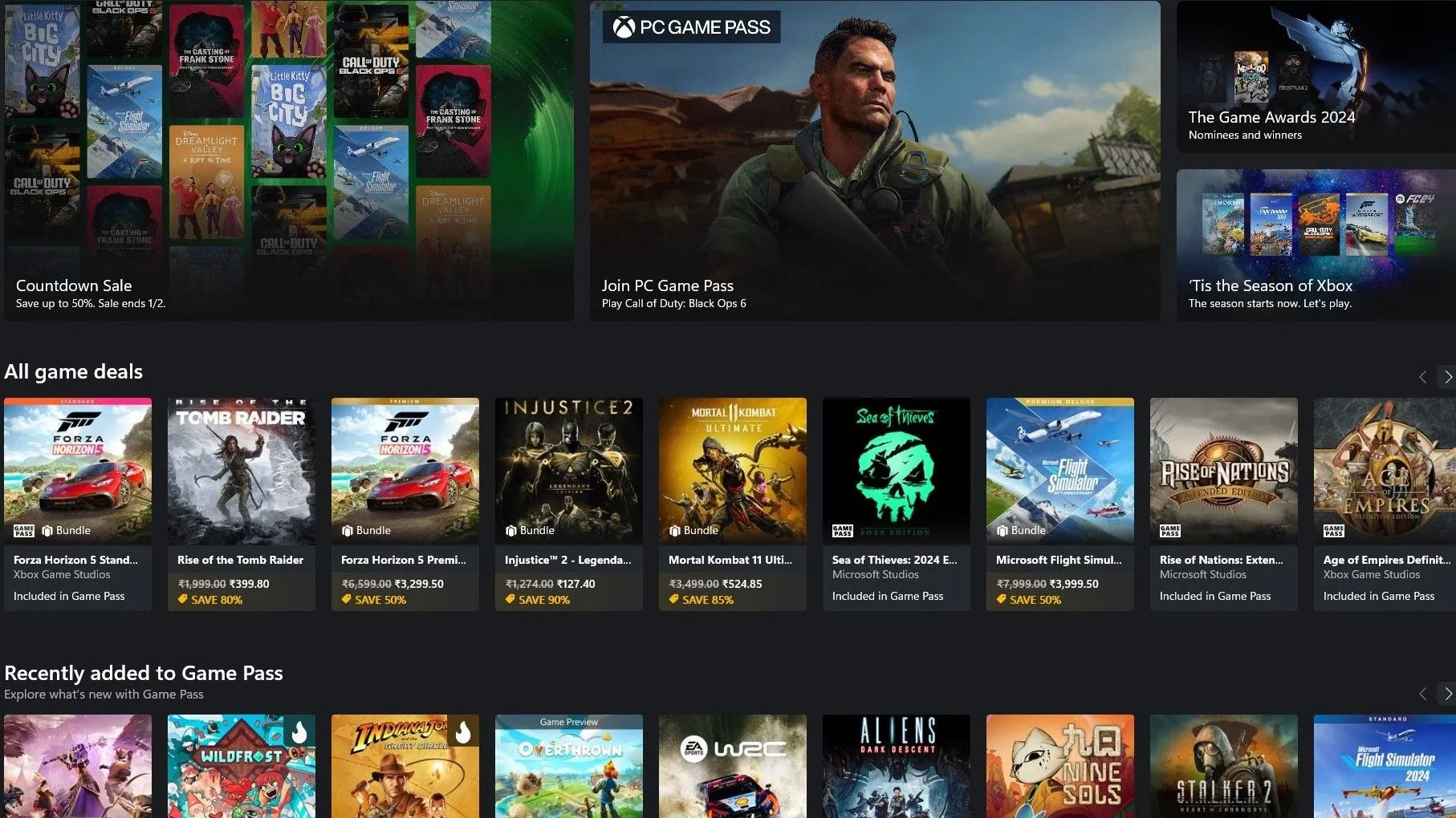 Ảnh chụp màn hình ứng dụng Xbox hiển thị nhiều trò chơi