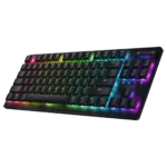 Bàn phím gaming không dây Razer DeathStalker V2 Pro TKL với thiết kế low-profile sang trọng, thể hiện các phím và đèn RGB đặc trưng.