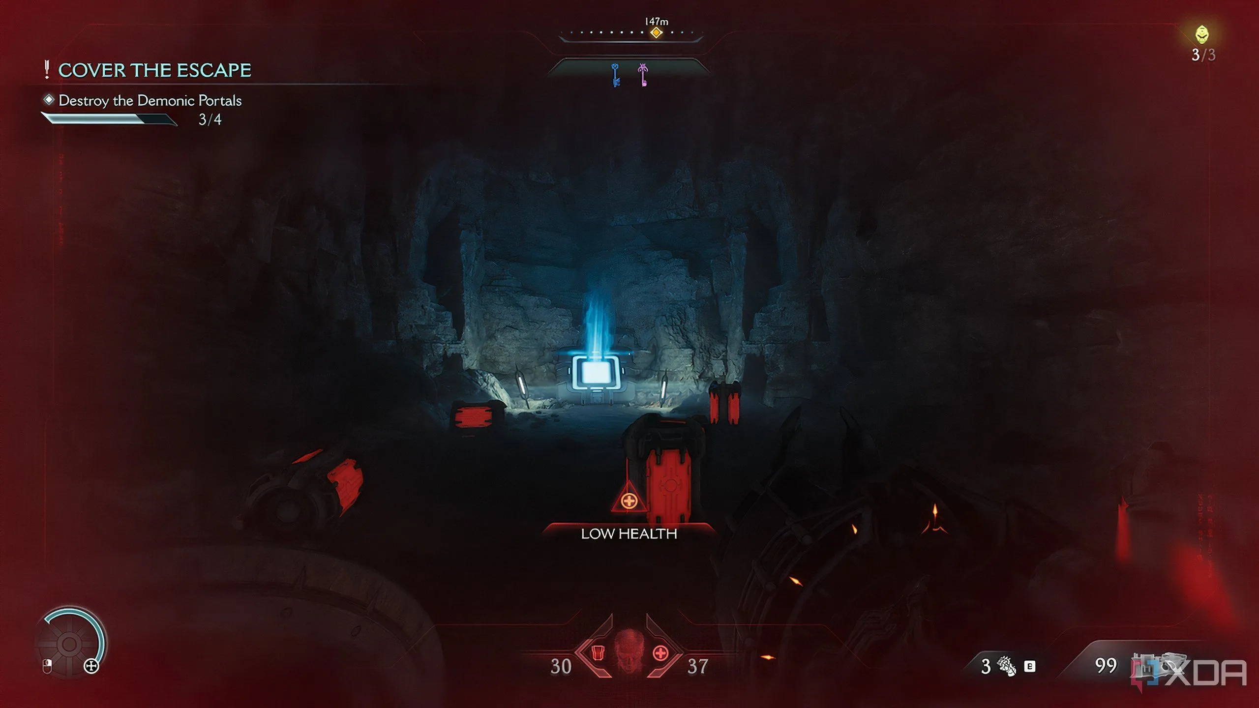 Bệ nhảy (jump pad) quen thuộc trong hang động bí mật của Doom The Dark Ages, giúp thoát khỏi khu vực.