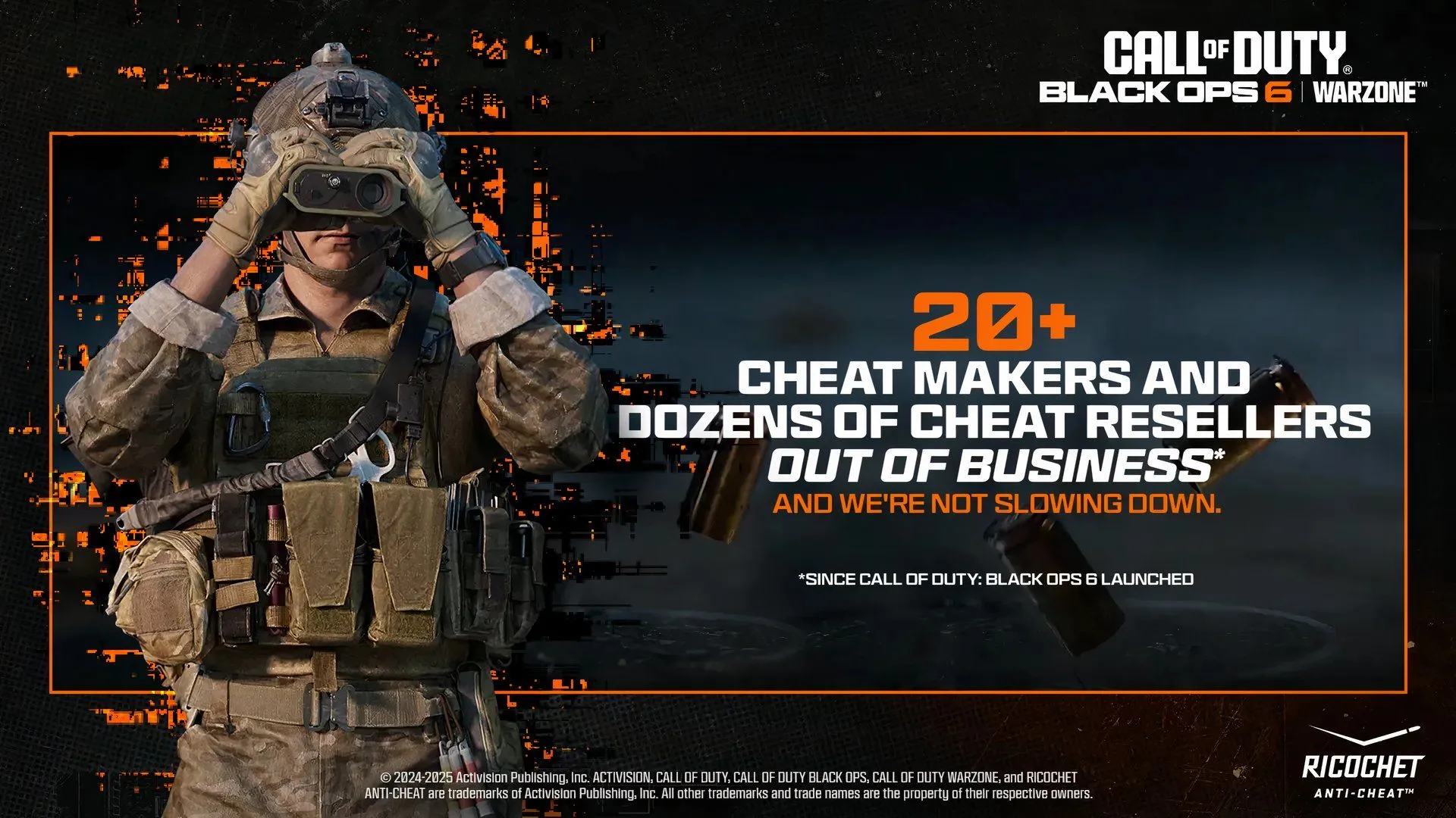 Biểu đồ số lượng nhà phát triển và phân phối cheat Call of Duty bị Activision đóng cửa từ khi Black Ops 6 ra mắt