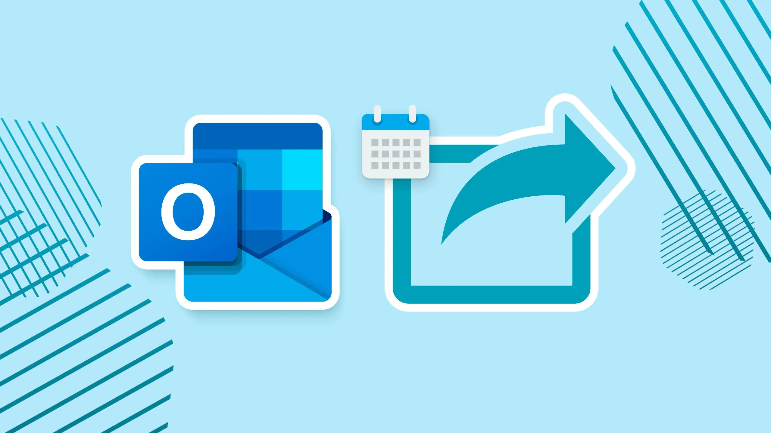 Biểu tượng chia sẻ lịch và Outlook trên nền xanh, minh họa tính năng cộng tác.