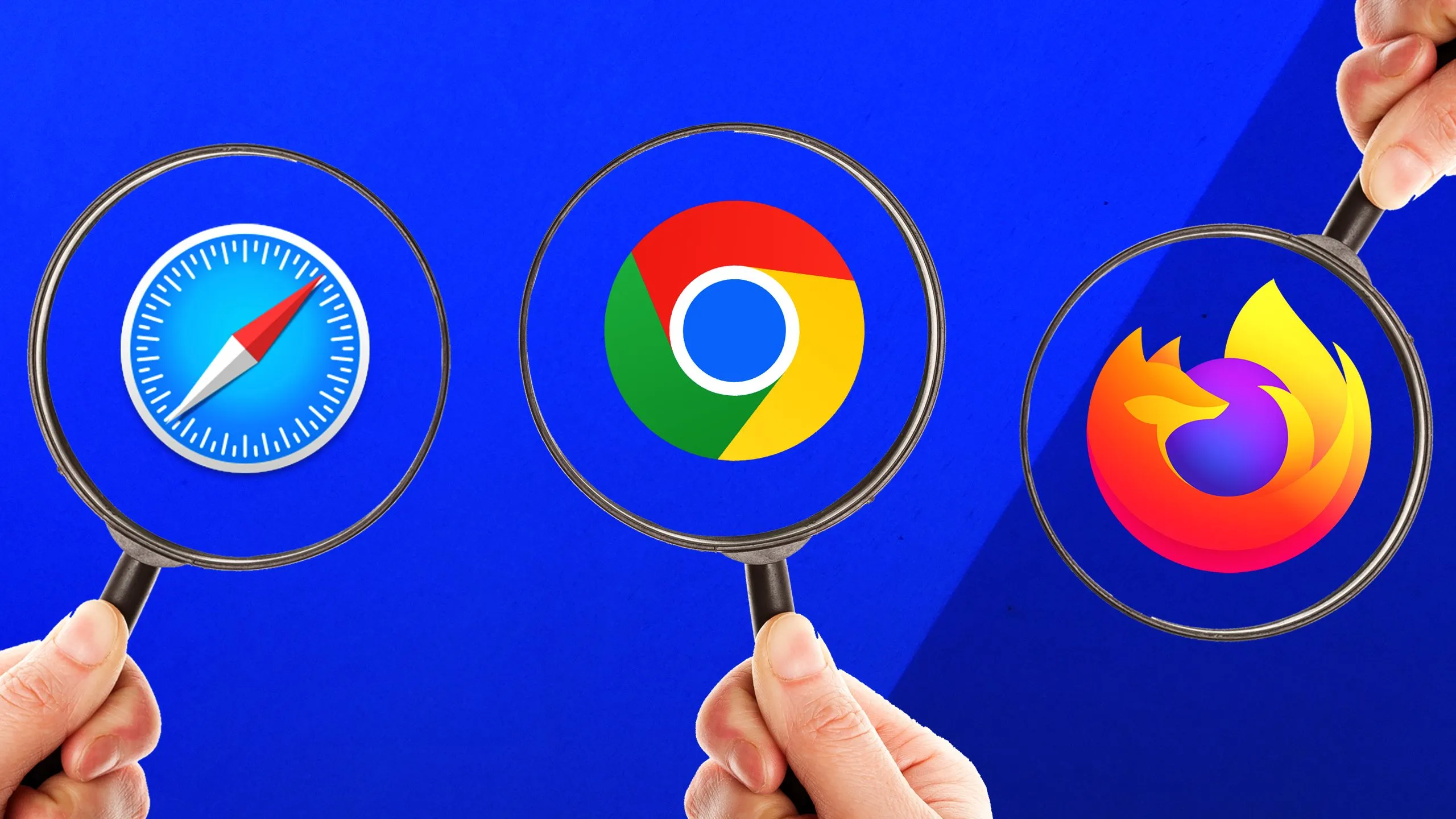Các biểu tượng trình duyệt web phổ biến qua kính lúp tìm kiếm