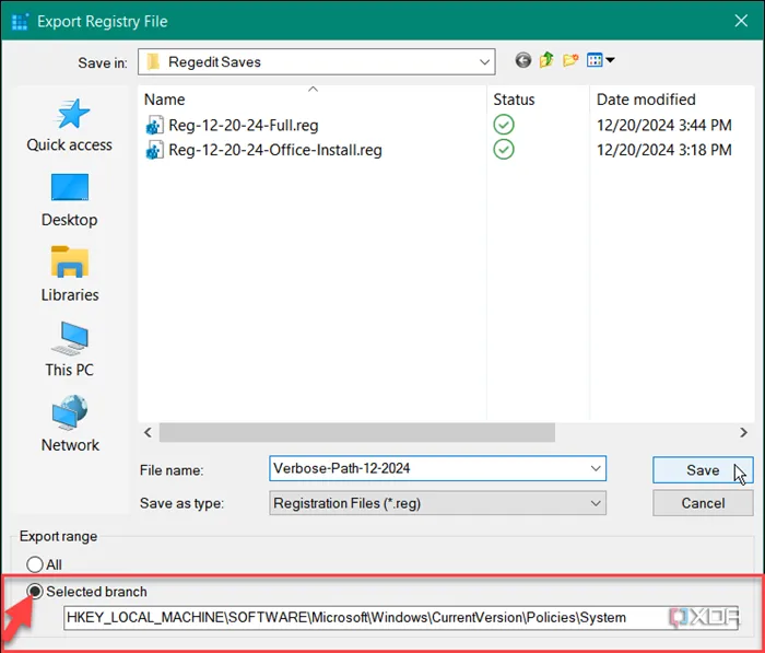 Cách chọn một nhánh Registry cụ thể trong Registry Editor để xuất và sao lưu