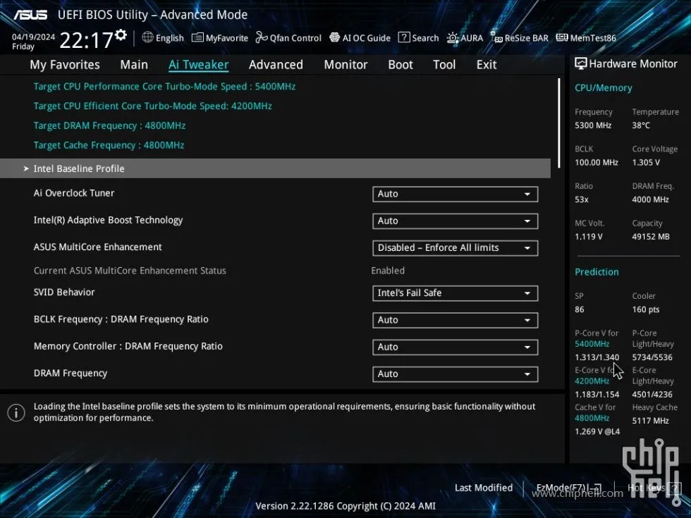Cài đặt Intel Baseline Profile trong ASUS UEFI BIOS Utility