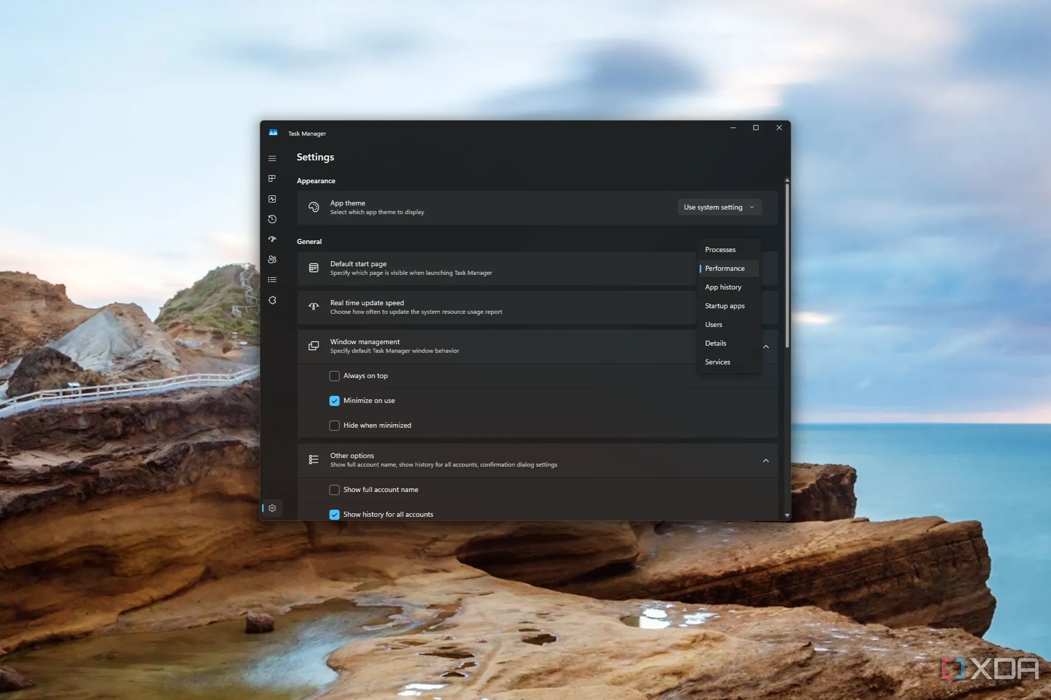 Cài đặt Task Manager trên Windows 11 cho phép thay đổi tab mặc định khi khởi động.