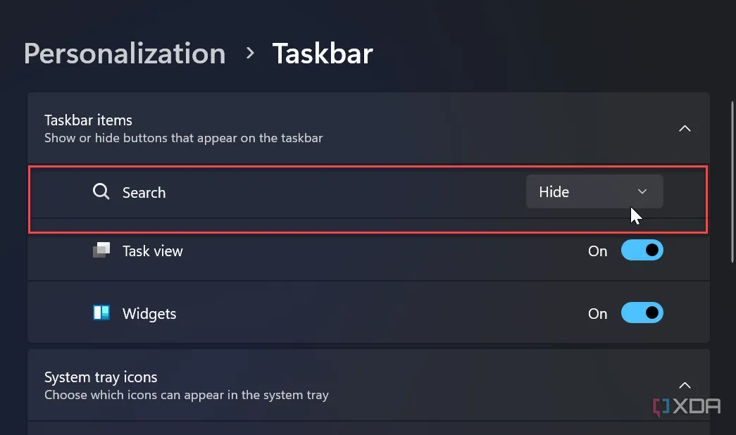 Cài đặt tắt thanh tìm kiếm trên Taskbar Windows 11