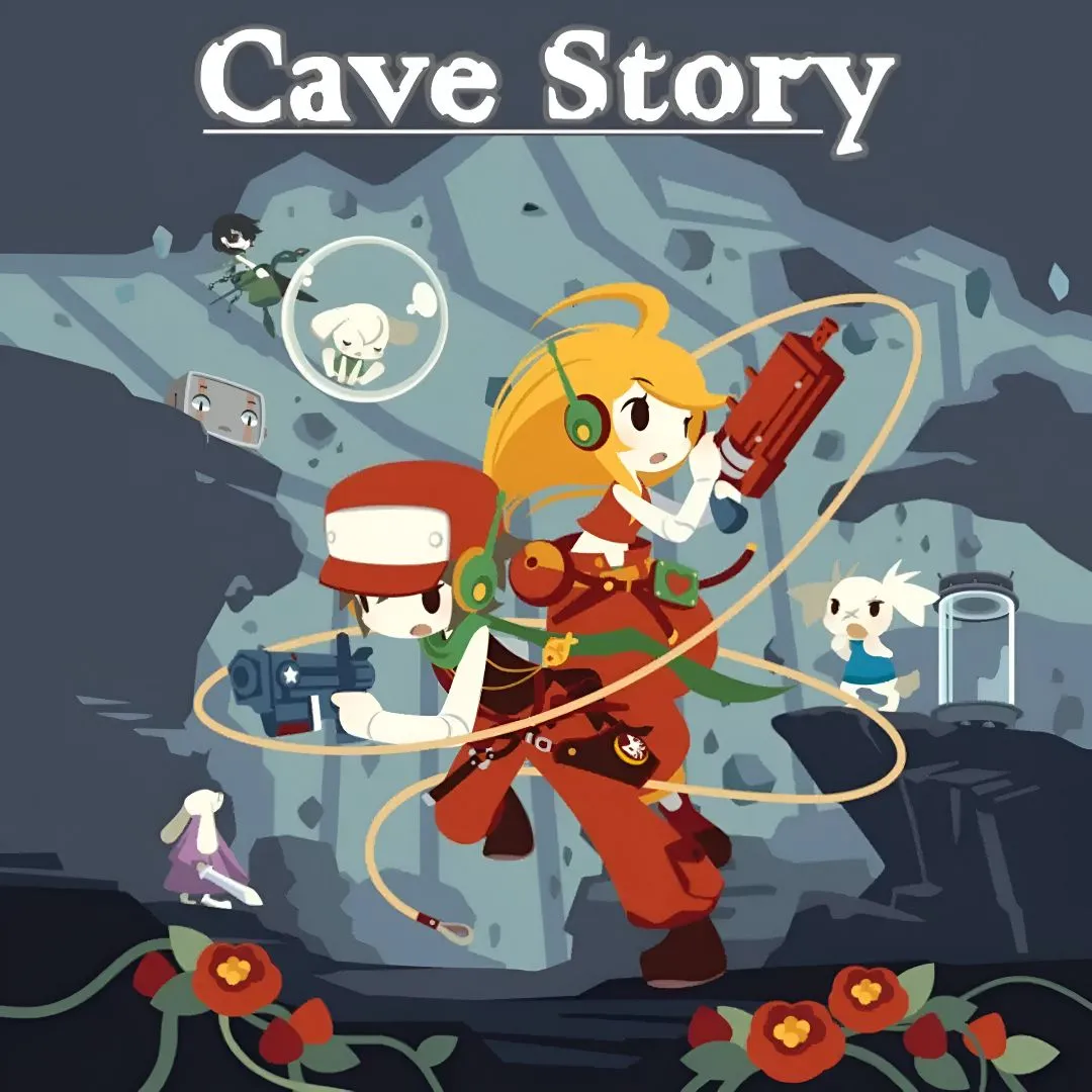 Cảnh game Cave Story với nhân vật chính đang khám phá một hang động đầy bí ẩn