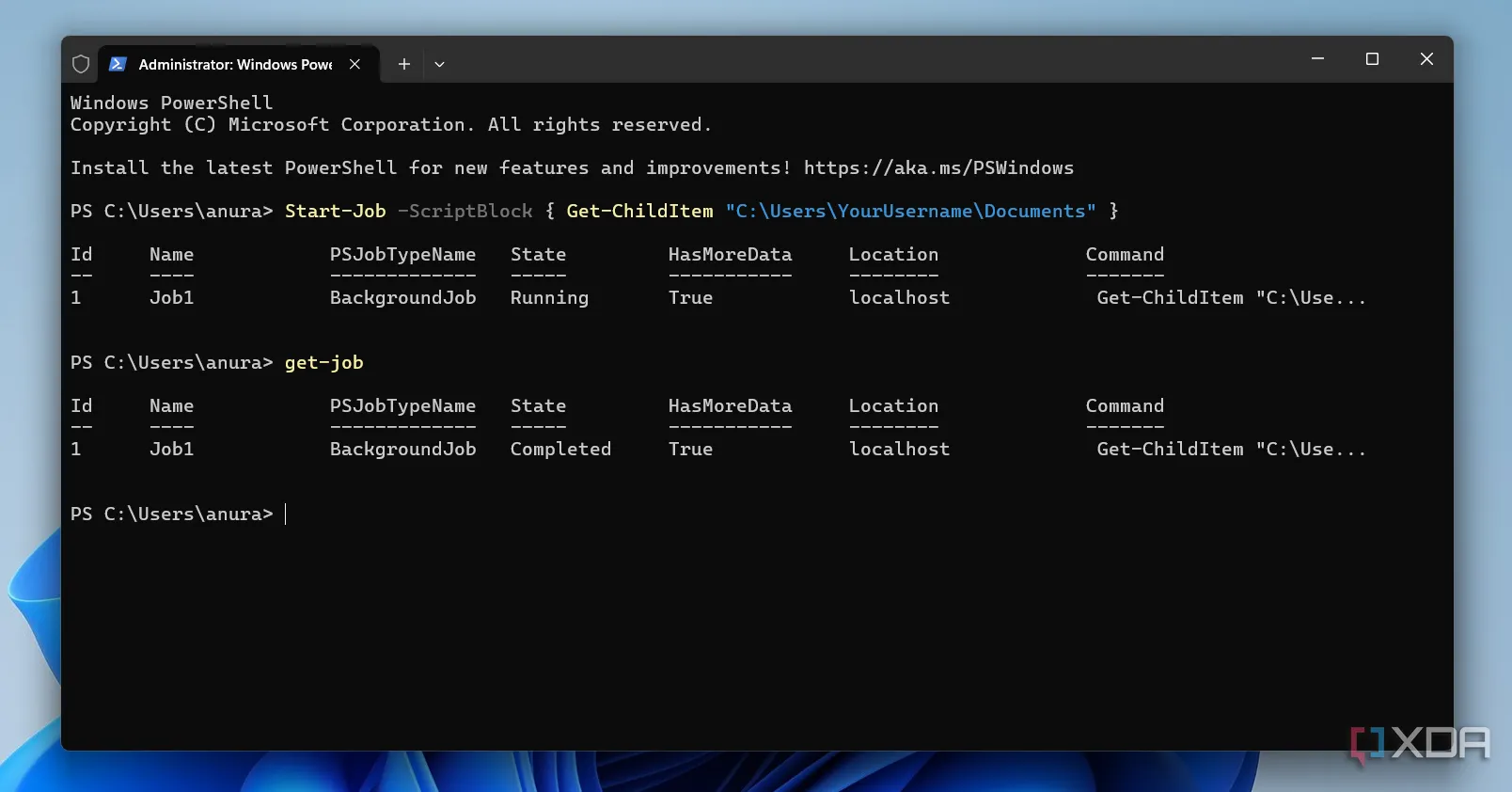 Chạy tác vụ nền bằng PowerShell