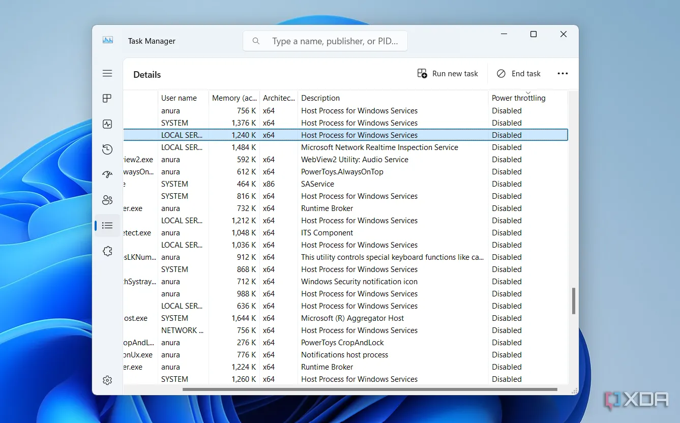 Cột Power Throttling trong Task Manager