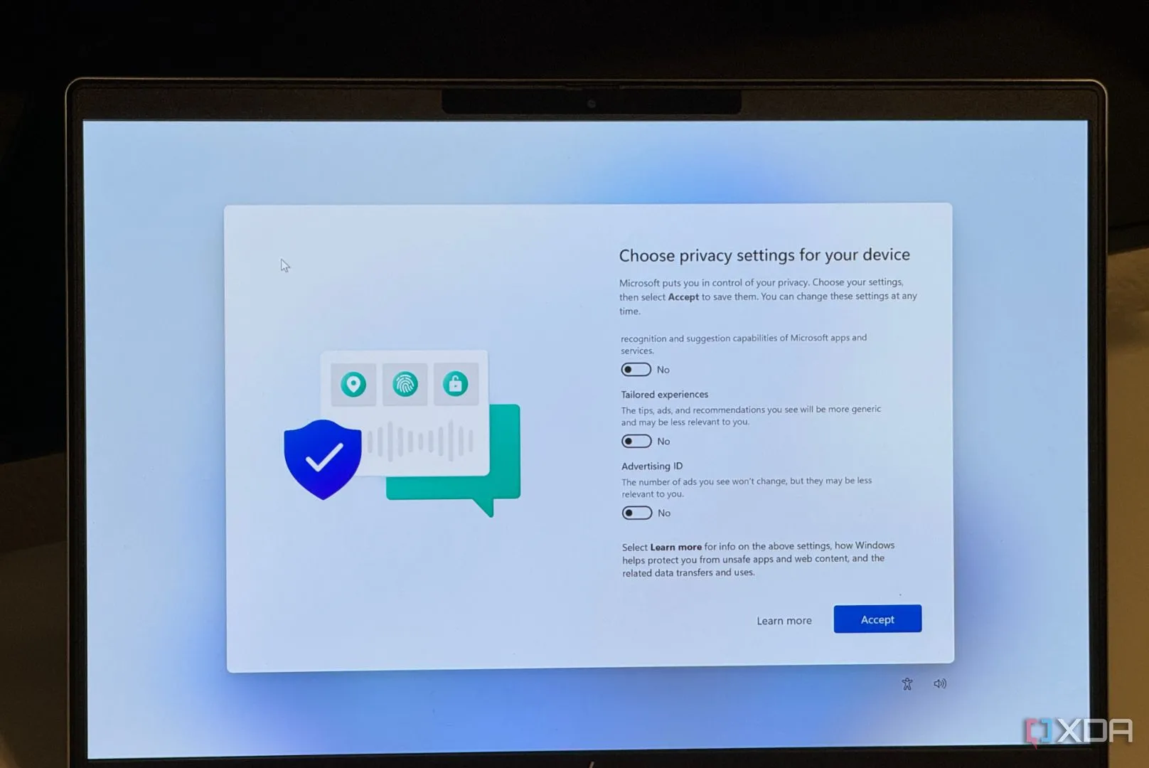 Giao diện cài đặt quyền riêng tư trên Windows 11.