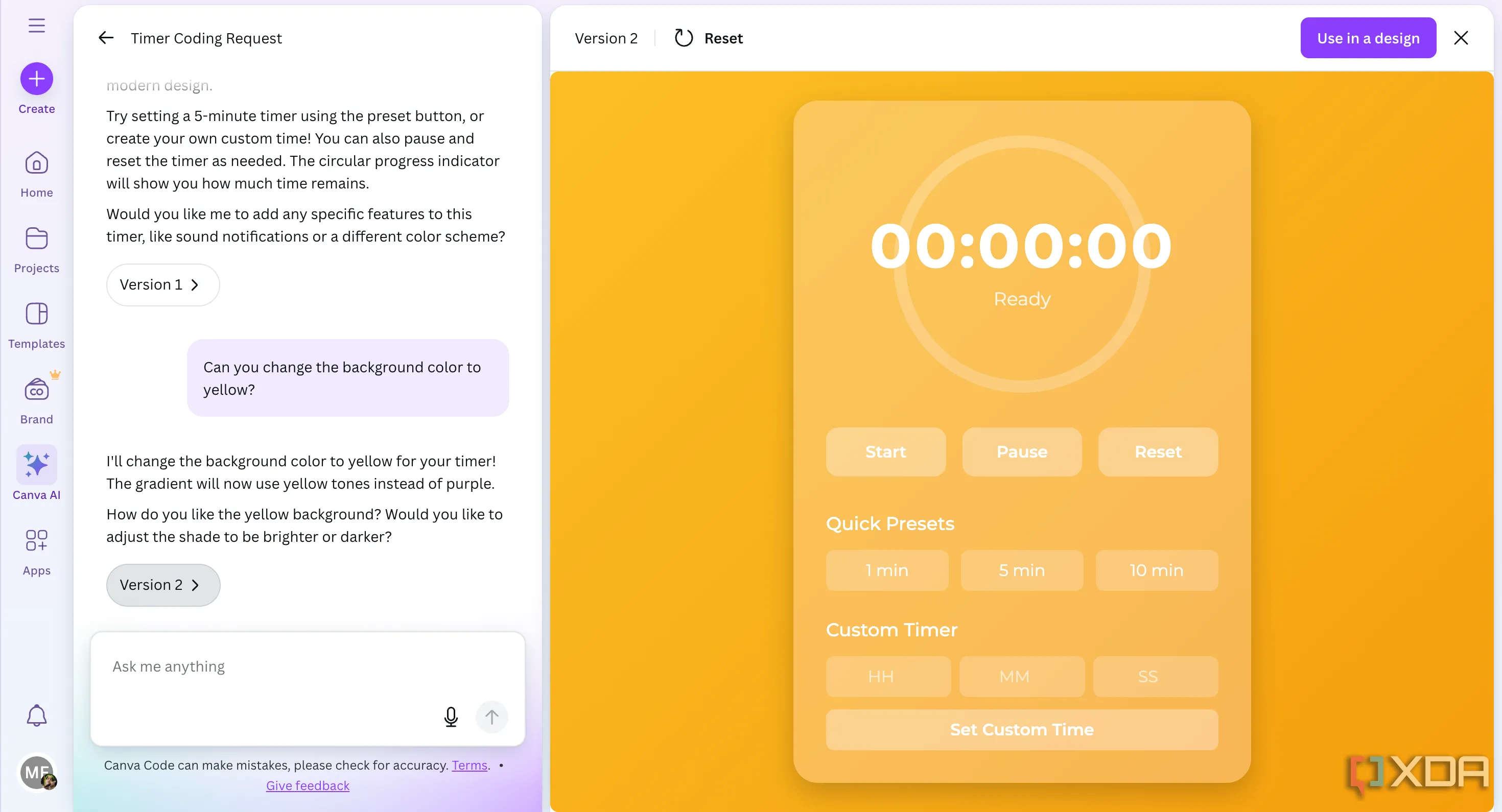 Giao diện Canva với các tính năng mới như code hoặc bảng tính, minh họa sự mở rộng của nền tảng này