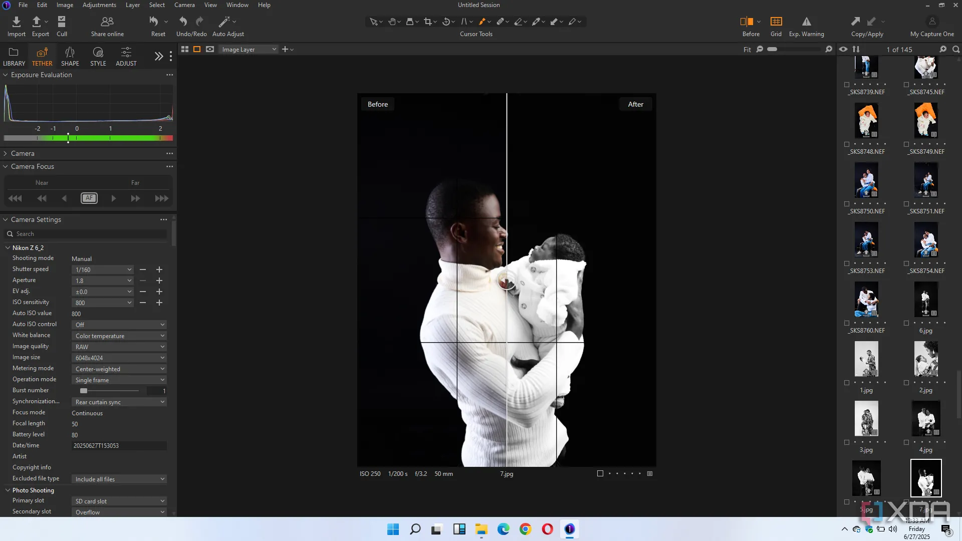 Giao diện Capture One khi kết nối máy ảnh để chụp tethering