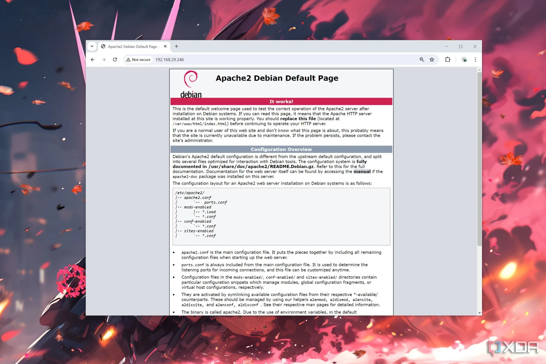 Giao diện dòng lệnh hiển thị máy chủ web Apache đang chạy trên một máy tính bảng đơn (SBC), nền tảng cho các gói WAMP/MAMP/LAMP.