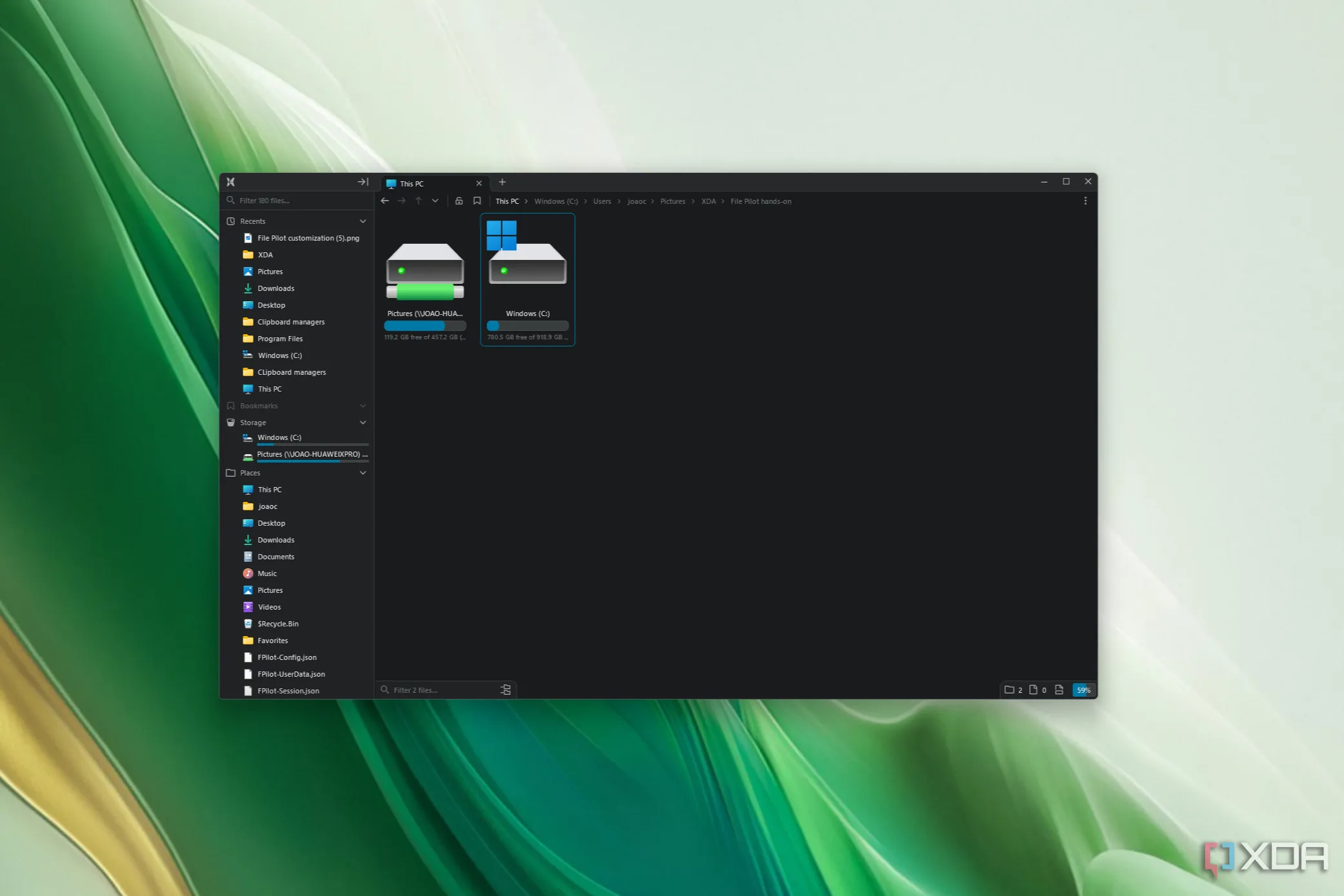 Giao diện File Pilot hiển thị các ổ đĩa có sẵn trên PC, bao gồm cả ổ đĩa mạng được ánh xạ