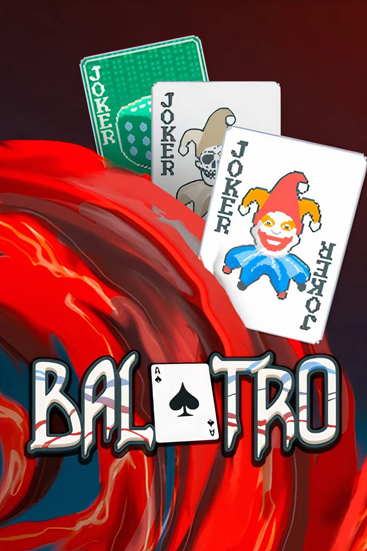 Giao diện game Balatro với các lá bài poker và hiệu ứng điểm số đầy màu sắc