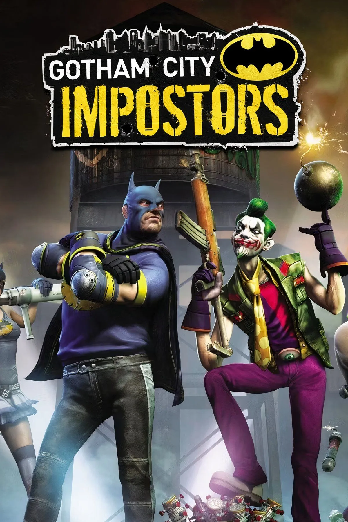Giao diện gameplay Gotham City Impostors với các nhân vật và vũ khí độc đáo.