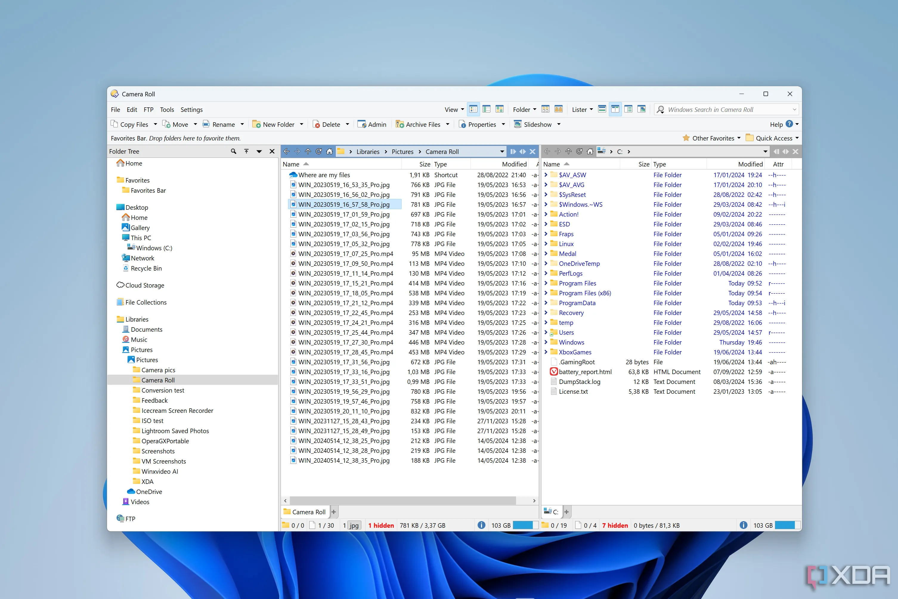 Giao diện hiện đại và chuyên nghiệp của Directory Opus trên Windows 11, hiển thị nhiều tính năng.