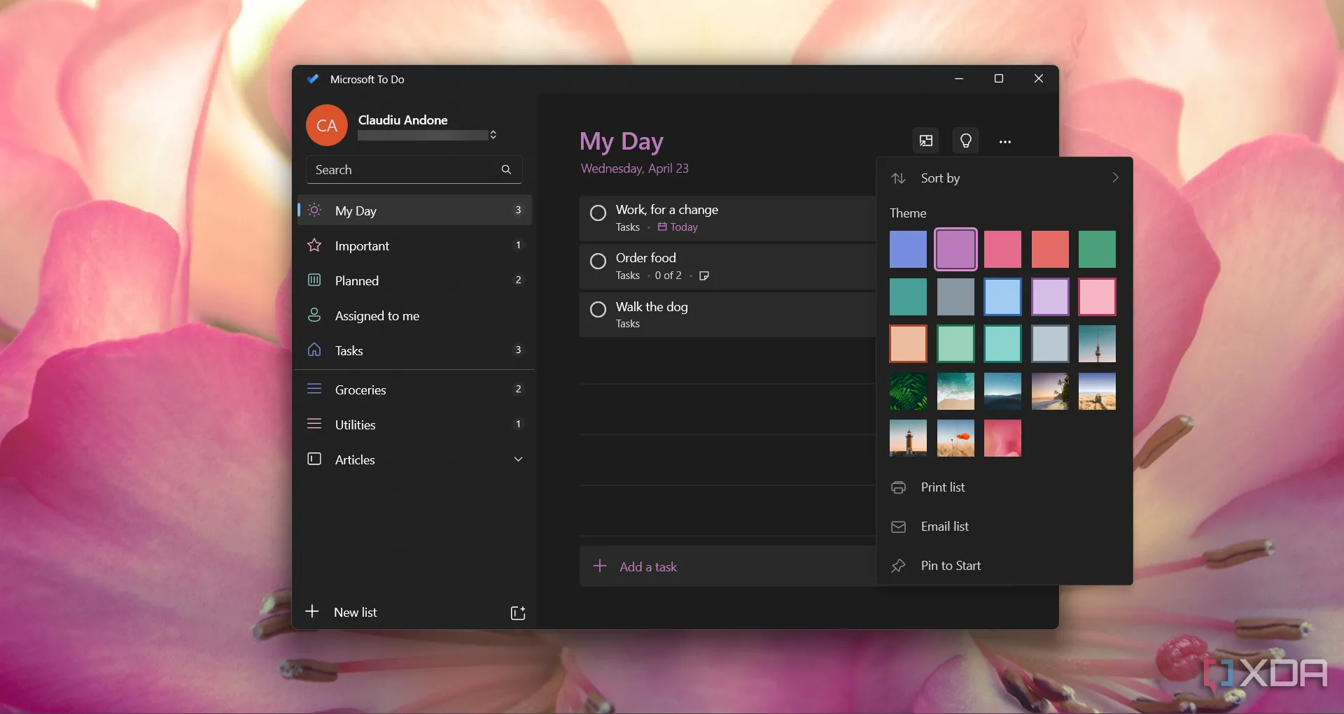 Giao diện &quot;Ngày của tôi&quot; (My Day) trong ứng dụng Microsoft To Do, hiển thị các tác vụ ưu tiên hàng ngày.
