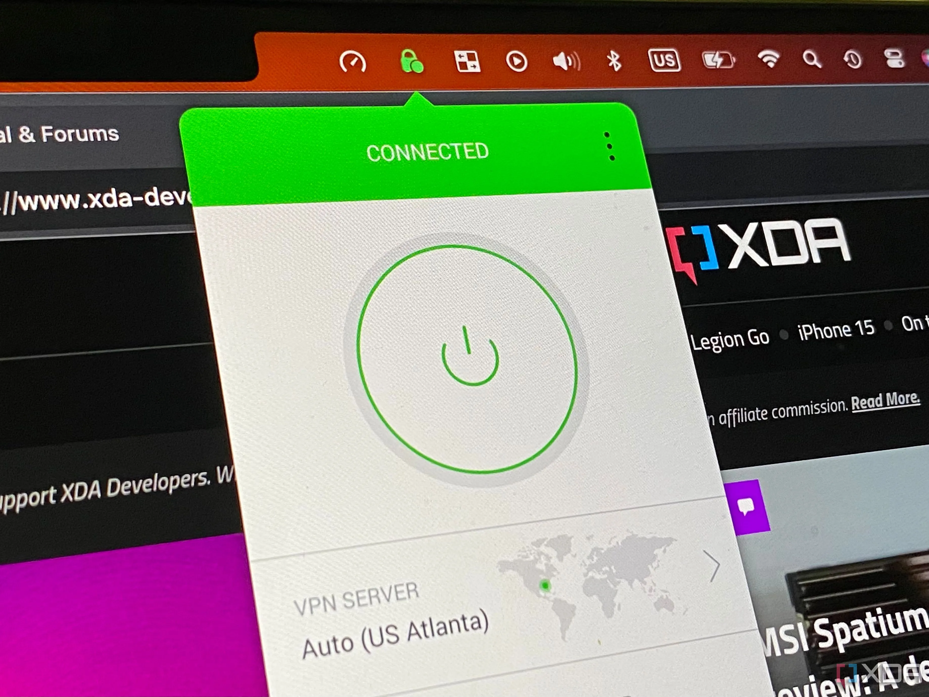 Giao diện phần mềm VPN Private Internet Access đang kết nối trên máy Mac, liên quan đến việc tối ưu kết nối game