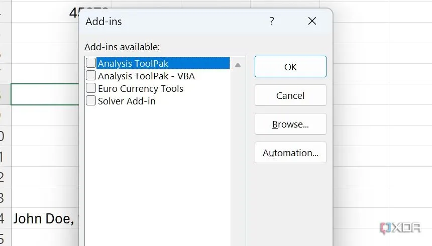 Giao diện quản lý Add-ins Excel cho phép vô hiệu hóa các tiện ích không dùng