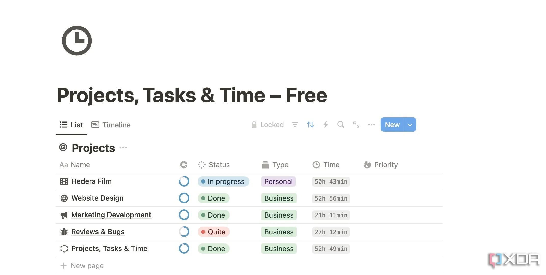 Giao diện quản lý cơ sở dữ liệu (databases) trong Notion