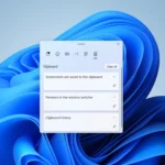 Giao diện tính năng lịch sử clipboard tích hợp của Windows 11, hiển thị các mục đã sao chép.