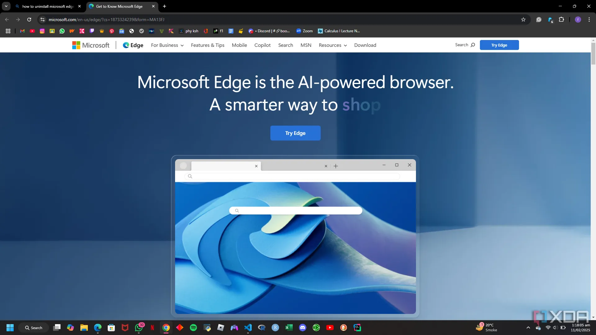 Giao diện trang web Get to Know Microsoft Edge với các tính năng mới và AI được giới thiệu