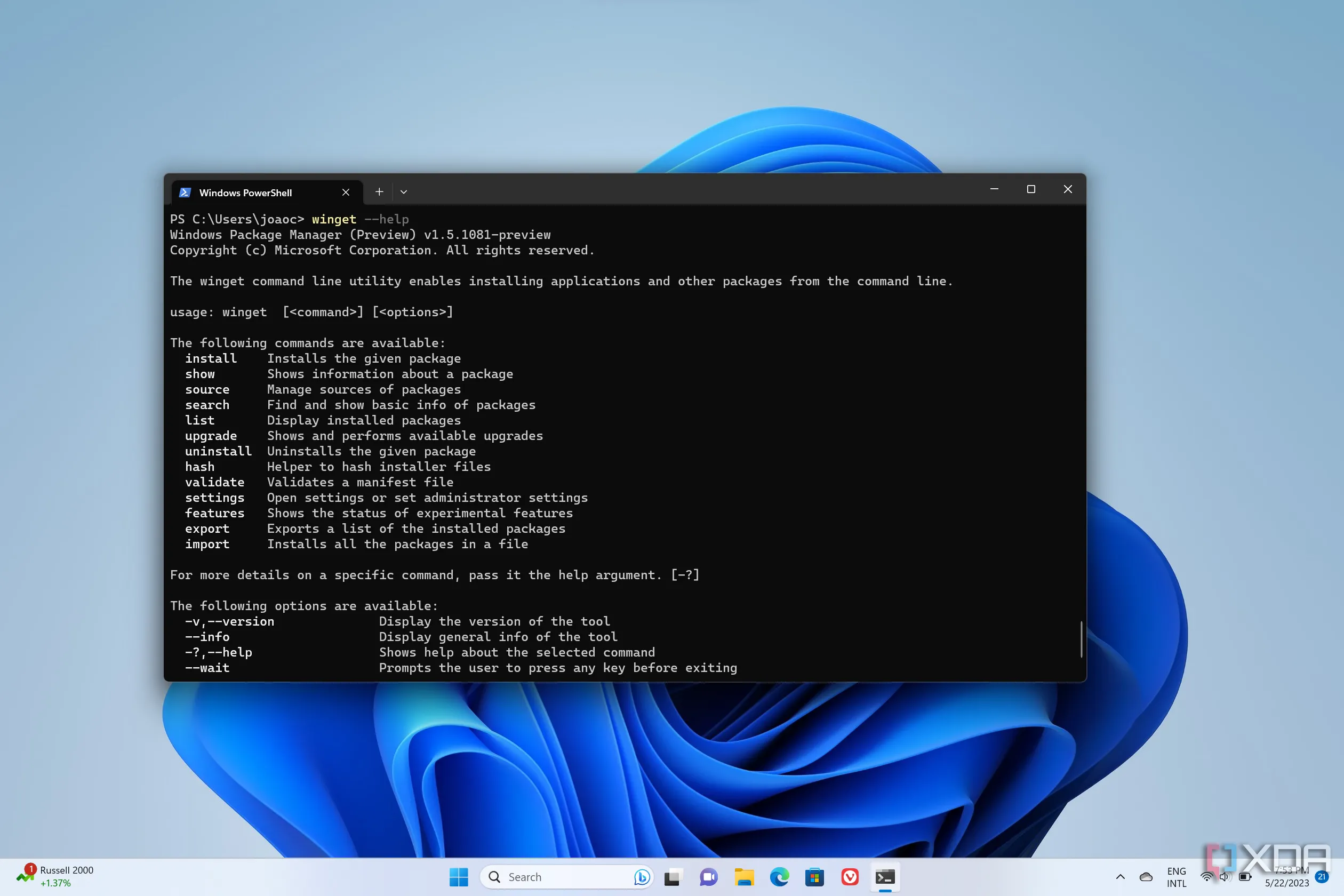 Giao diện Windows Terminal trên Windows 11 hiển thị các lệnh Winget để quản lý và cập nhật phần mềm