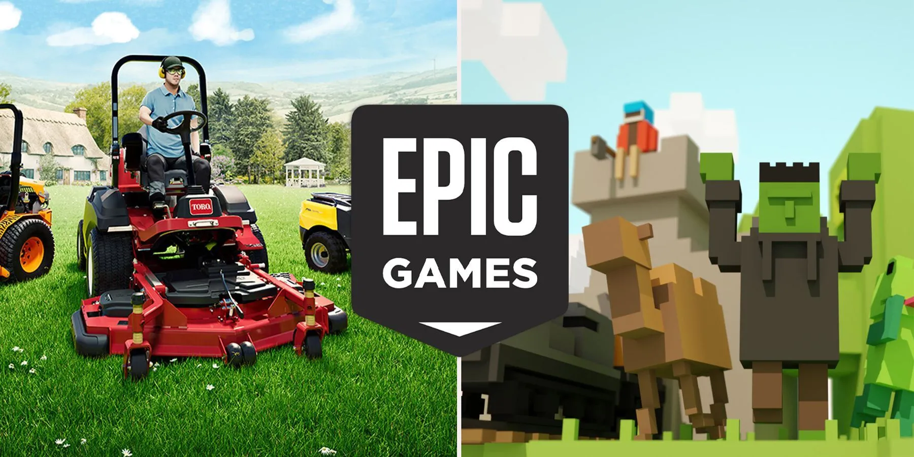 Hình ảnh các tựa game miễn phí hấp dẫn như Lawn Mowing Simulator và Unrailed trên Epic Games Store.