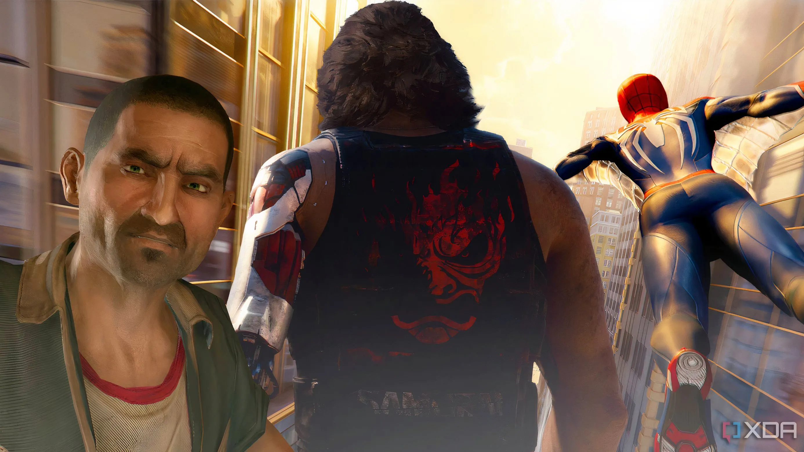 Hình ảnh nhân vật từ Dying Light, Cyberpunk 2077 và Spider-Man, minh họa cho những nhiệm vụ phụ đáng nhớ trong game.