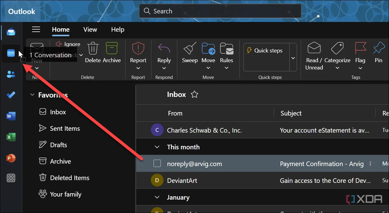 Kéo và thả email vào biểu tượng lịch để tạo cuộc hẹn trong Outlook