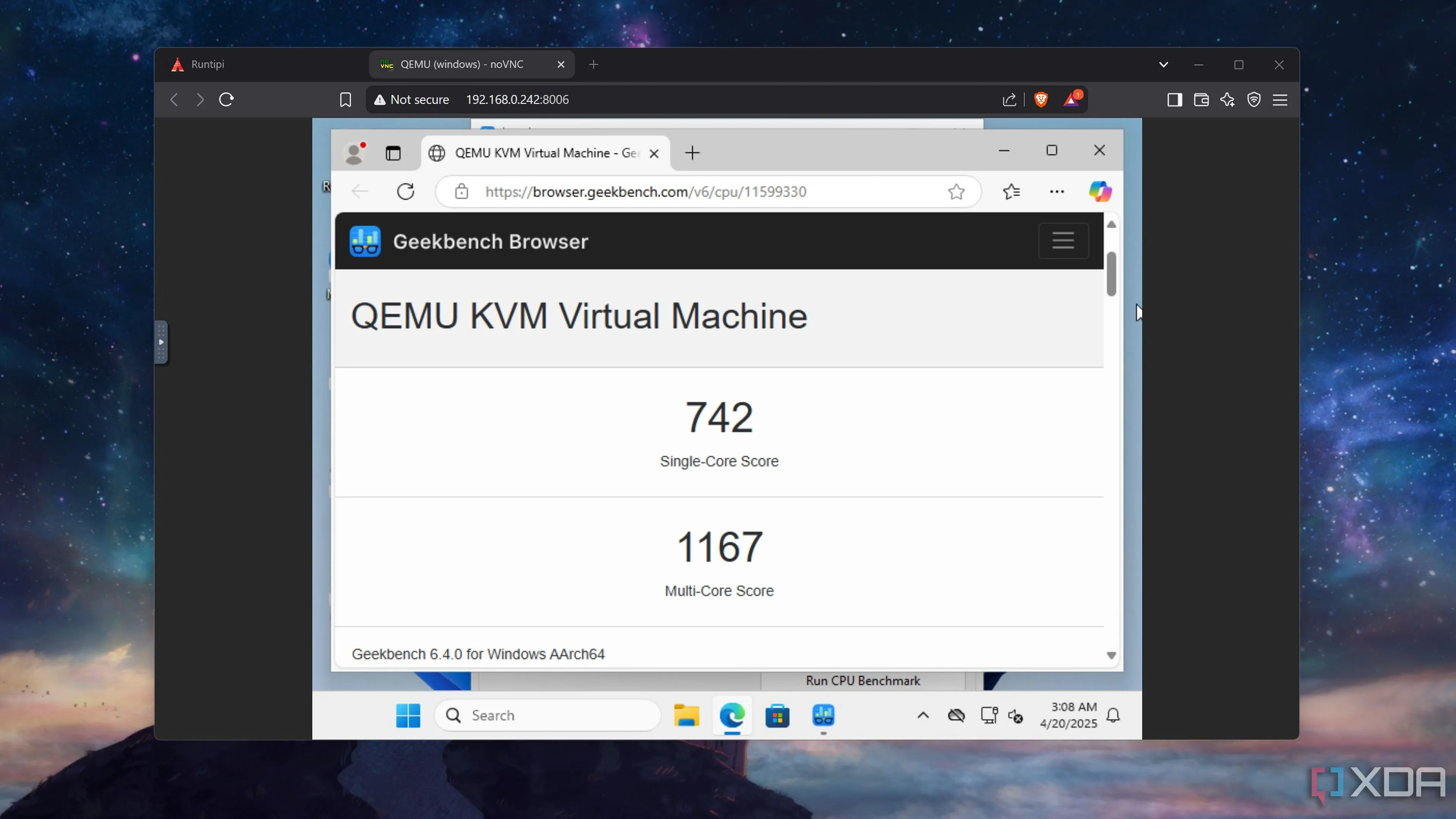 Kết quả kiểm tra hiệu năng CPU Geekbench 6 trên Windows 11 container Raspberry Pi 5