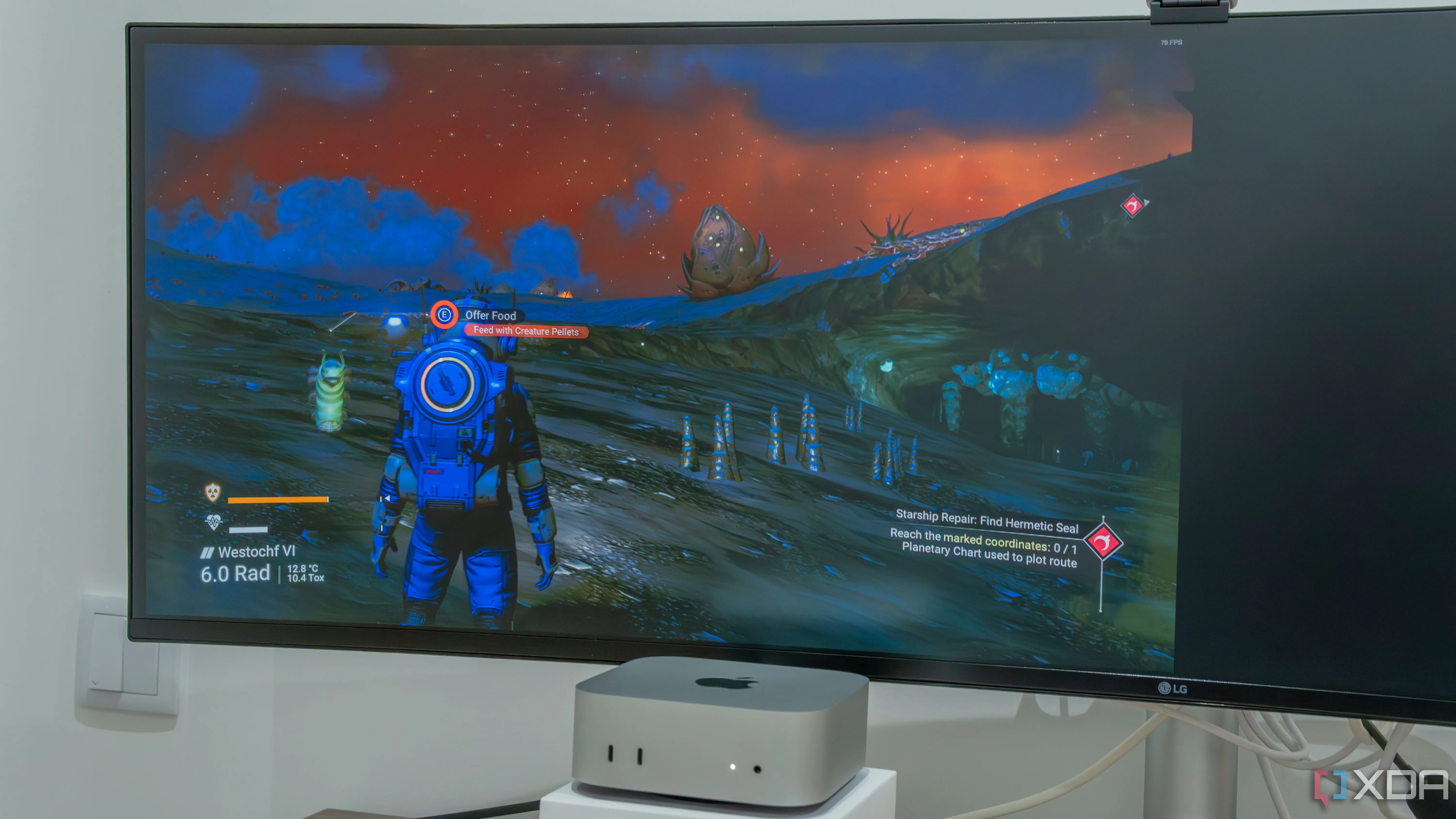 Màn hình hiển thị tựa game live-service No Man's Sky chạy trên Mac Mini, thể hiện sự tối ưu game.